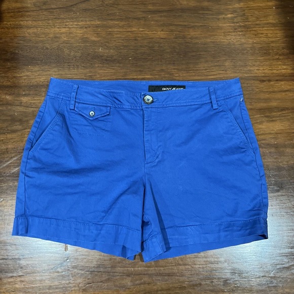 DKNY Jeans Shorts Women 12 Blue Chino Flat Front - Picture 1 of 11